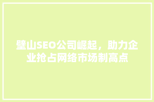 壁山SEO公司崛起，助力企业抢占网络市场制高点