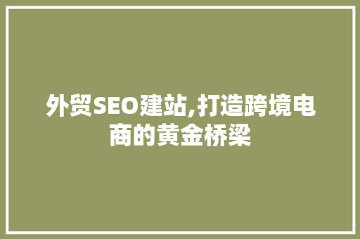 外贸SEO建站,打造跨境电商的黄金桥梁