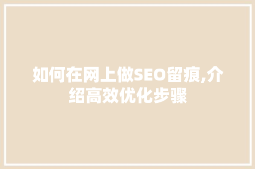 如何在网上做SEO留痕,介绍高效优化步骤