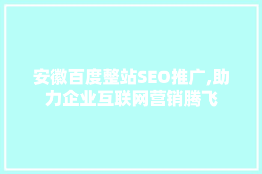 安徽百度整站SEO推广,助力企业互联网营销腾飞