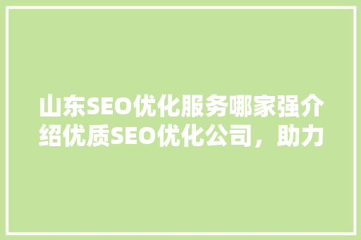 山东SEO优化服务哪家强介绍优质SEO优化公司，助力企业网站腾飞