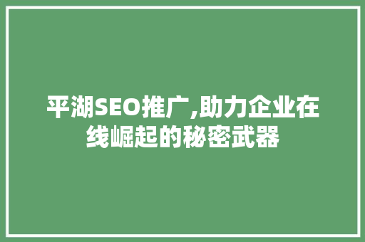 平湖SEO推广,助力企业在线崛起的秘密武器
