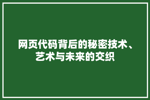 网页代码背后的秘密技术、艺术与未来的交织