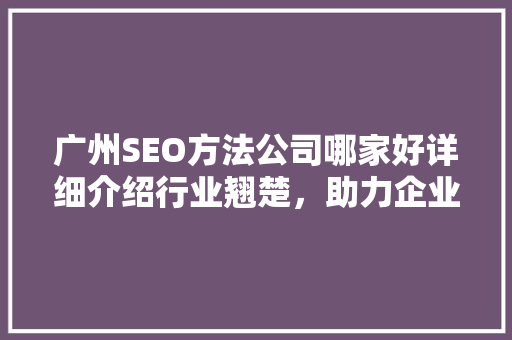 广州SEO方法公司哪家好详细介绍行业翘楚，助力企业高效营销