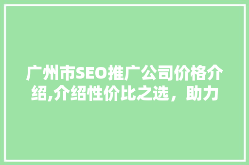 广州市SEO推广公司价格介绍,介绍性价比之选，助力企业网络营销