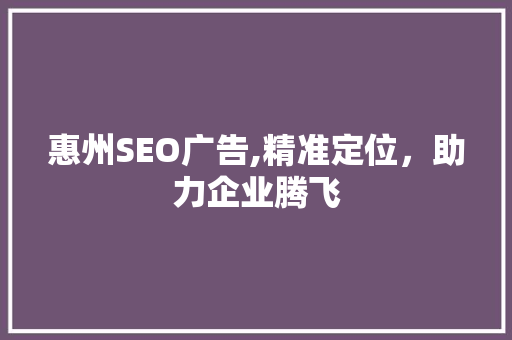 惠州SEO广告,精准定位，助力企业腾飞