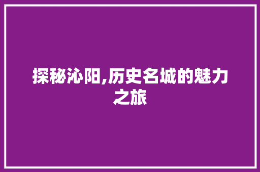 探秘沁阳,历史名城的魅力之旅