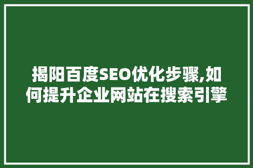 揭阳百度SEO优化步骤,如何提升企业网站在搜索引擎中的排名