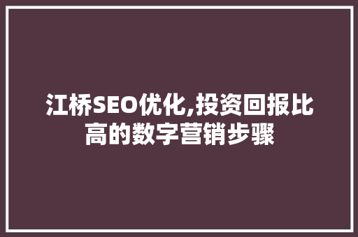 江桥SEO优化,投资回报比高的数字营销步骤