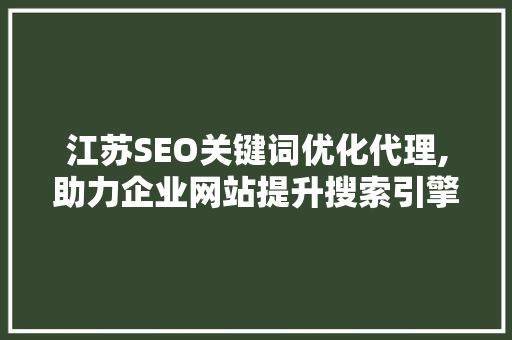 江苏SEO关键词优化代理,助力企业网站提升搜索引擎排名