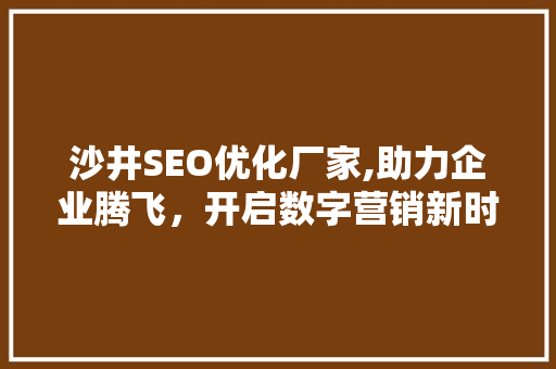 沙井SEO优化厂家,助力企业腾飞，开启数字营销新时代