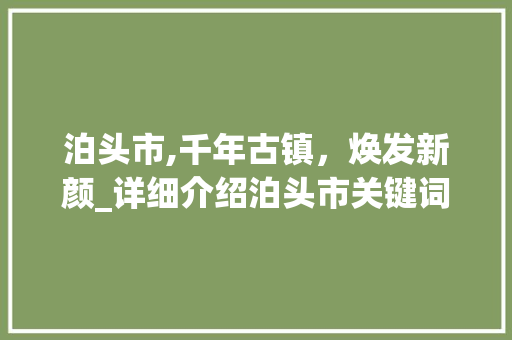 泊头市,千年古镇，焕发新颜_详细介绍泊头市关键词SEO优化步骤