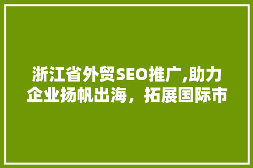 浙江省外贸SEO推广,助力企业扬帆出海，拓展国际市场