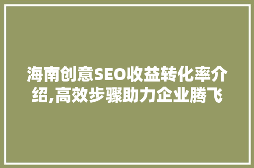 海南创意SEO收益转化率介绍,高效步骤助力企业腾飞