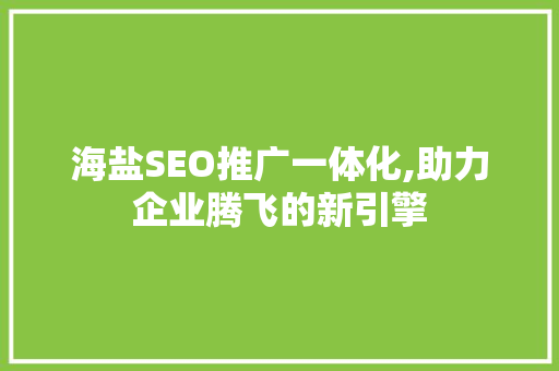 海盐SEO推广一体化,助力企业腾飞的新引擎