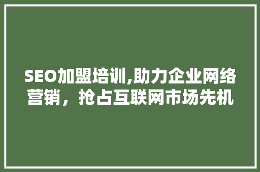 SEO加盟培训,助力企业网络营销，抢占互联网市场先机