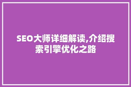 SEO大师详细解读,介绍搜索引擎优化之路
