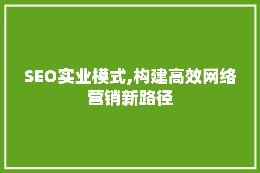 SEO实业模式,构建高效网络营销新路径