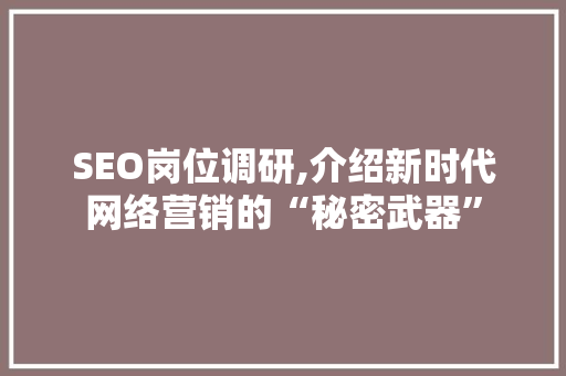 SEO岗位调研,介绍新时代网络营销的“秘密武器”