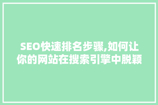 SEO快速排名步骤,如何让你的网站在搜索引擎中脱颖而出