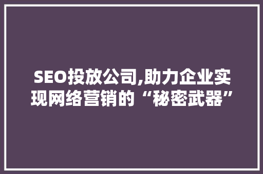 SEO投放公司,助力企业实现网络营销的“秘密武器”