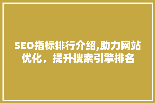 SEO指标排行介绍,助力网站优化，提升搜索引擎排名