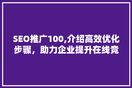 SEO推广100,介绍高效优化步骤，助力企业提升在线竞争力