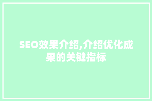 SEO效果介绍,介绍优化成果的关键指标