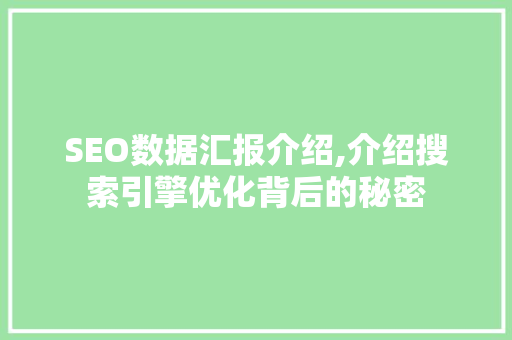SEO数据汇报介绍,介绍搜索引擎优化背后的秘密
