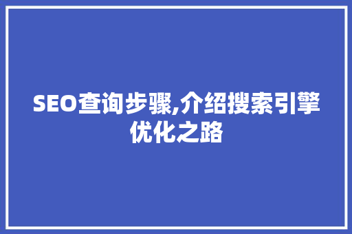 SEO查询步骤,介绍搜索引擎优化之路