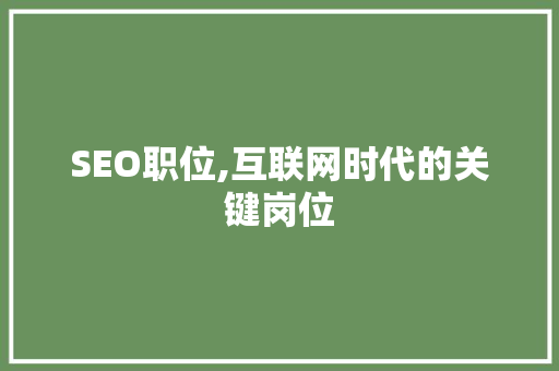 SEO职位,互联网时代的关键岗位