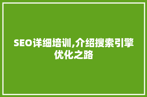 SEO详细培训,介绍搜索引擎优化之路