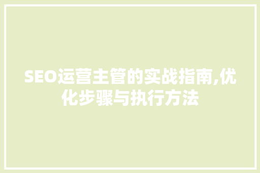 SEO运营主管的实战指南,优化步骤与执行方法
