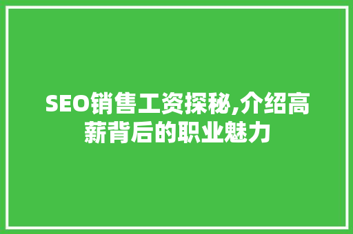 SEO销售工资探秘,介绍高薪背后的职业魅力