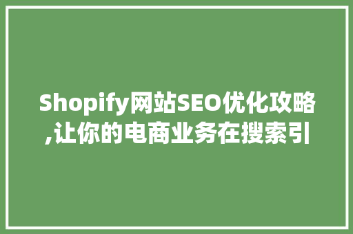 Shopify网站SEO优化攻略,让你的电商业务在搜索引擎中脱颖而出