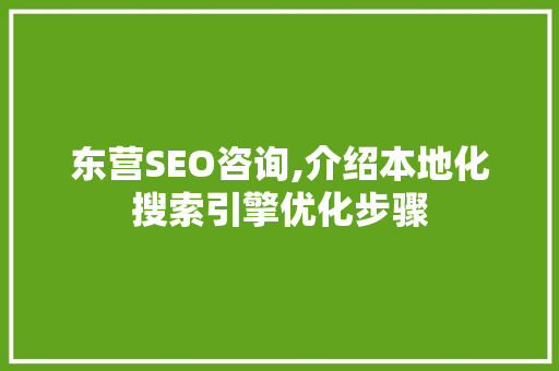 东营SEO咨询,介绍本地化搜索引擎优化步骤
