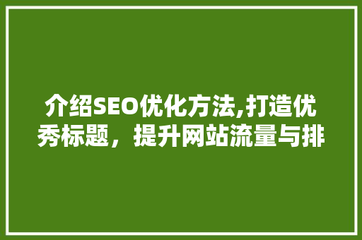 介绍SEO优化方法,打造优秀标题，提升网站流量与排名