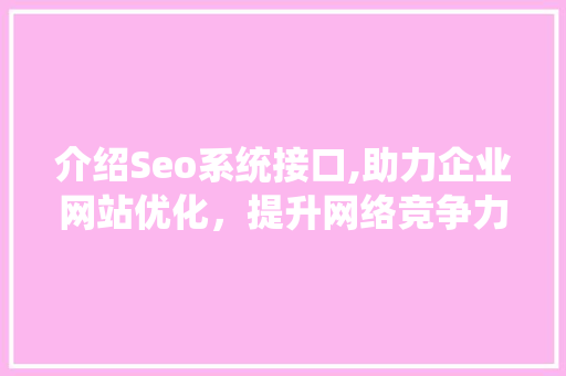 介绍Seo系统接口,助力企业网站优化，提升网络竞争力