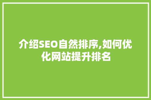 介绍SEO自然排序,如何优化网站提升排名