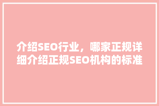 介绍SEO行业，哪家正规详细介绍正规SEO机构的标准与优势