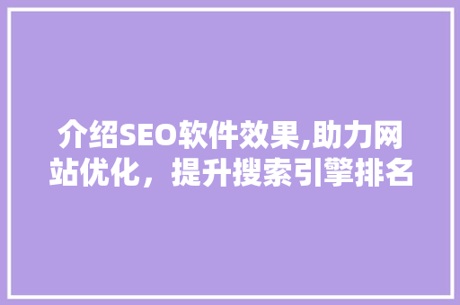 介绍SEO软件效果,助力网站优化，提升搜索引擎排名