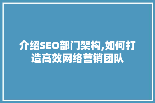 介绍SEO部门架构,如何打造高效网络营销团队
