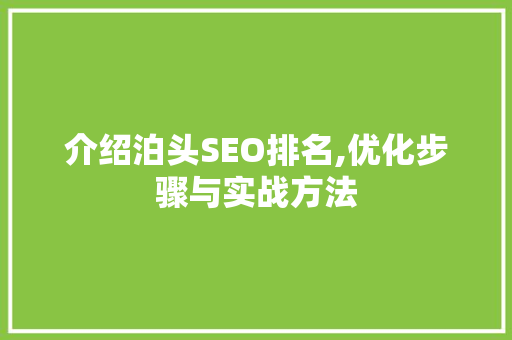 介绍泊头SEO排名,优化步骤与实战方法