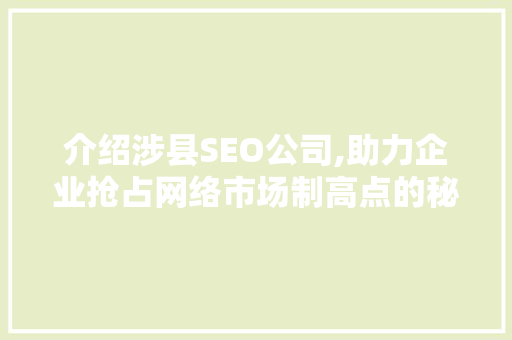 介绍涉县SEO公司,助力企业抢占网络市场制高点的秘密武器