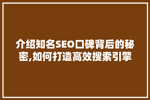 介绍知名SEO口碑背后的秘密,如何打造高效搜索引擎优化步骤
