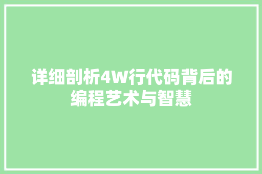 详细剖析4W行代码背后的编程艺术与智慧
