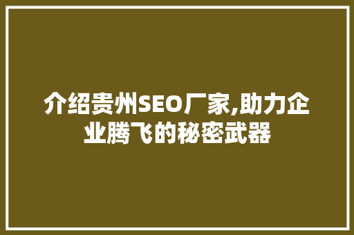 介绍贵州SEO厂家,助力企业腾飞的秘密武器