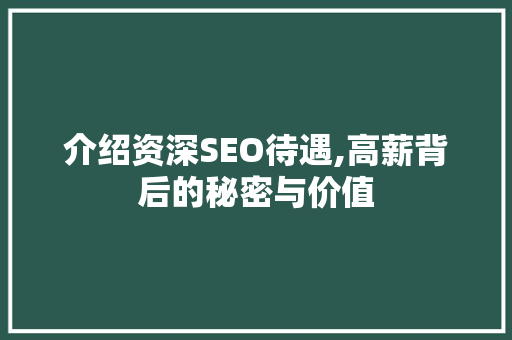 介绍资深SEO待遇,高薪背后的秘密与价值