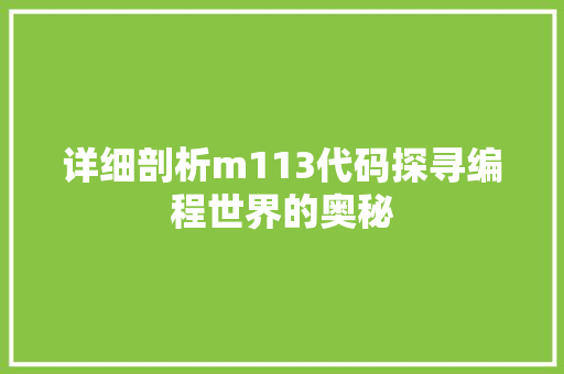 详细剖析m113代码探寻编程世界的奥秘