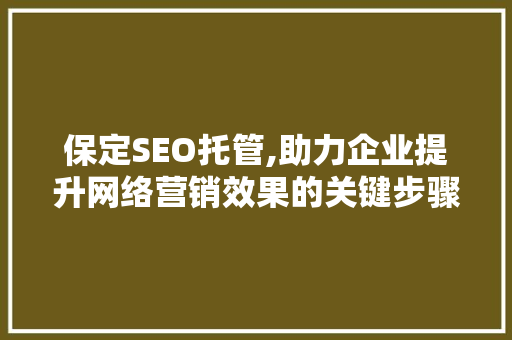 保定SEO托管,助力企业提升网络营销效果的关键步骤